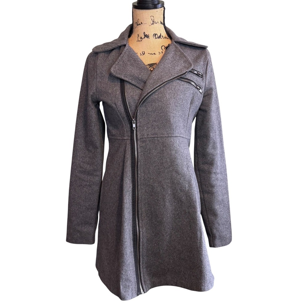 Roxy Womens Work Business Office Formal Wool Full Zip Trench Coat Gray Size XS